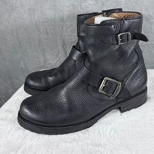 Frye Textured Black Leather Moto Boots